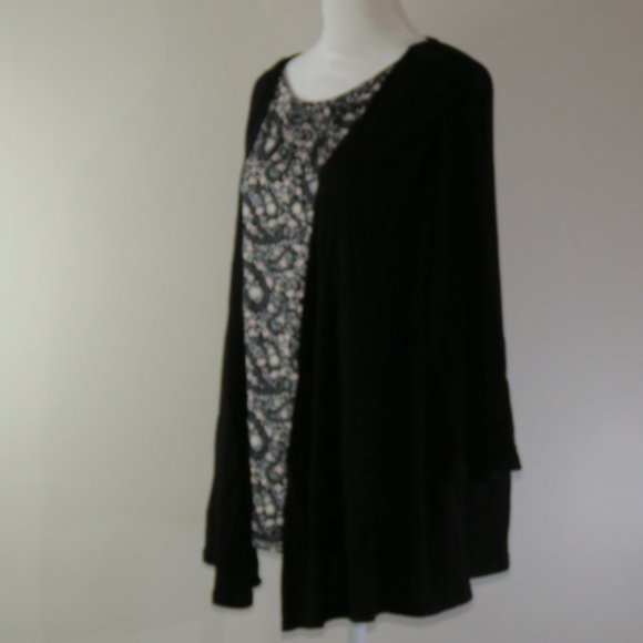 Croft & Borrow 3/4 Sleeve Black Floral Pullover Blouse and Faux Sweater Size XL - Picture 4 of 7